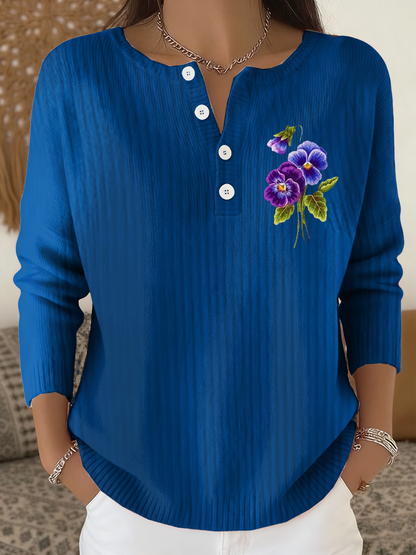 Cardigan casual de manga larga floral púrpura de las mujeres