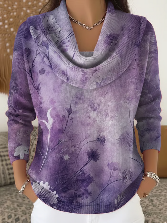 Mujer Artz Purple Floral Vintage Impresión Gráfica Casual Top