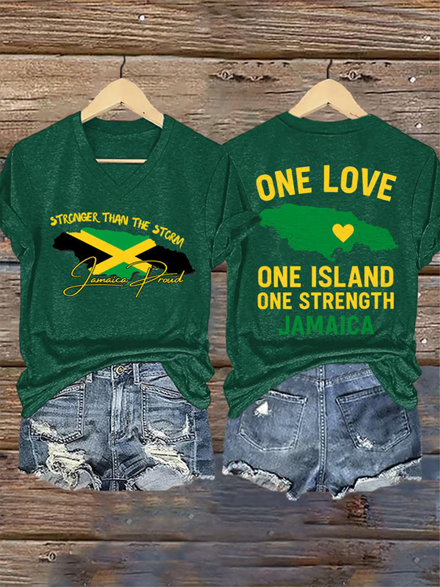 Mujer más fuerte que la tormenta Jamaica orgulloso One Love One Island camiseta de manga corta