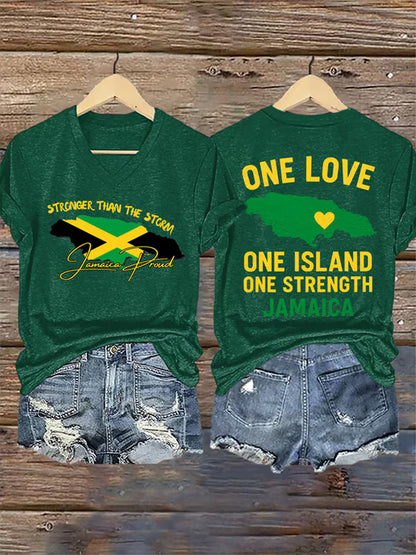 Mujer más fuerte que la tormenta Jamaica orgulloso One Love One Island camiseta de manga corta