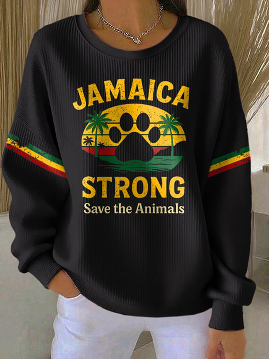 Mujeres retro Jamaica fuerte guardar los animales reggae rojo, verde y oro imprimir sudadera