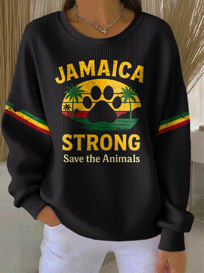 Mujeres retro Jamaica fuerte guardar los animales reggae rojo, verde y oro imprimir sudadera