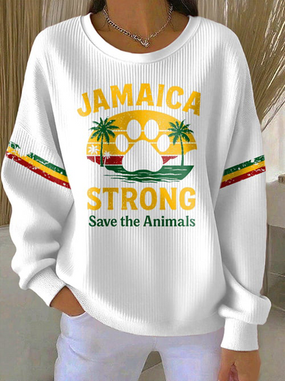 Mujeres retro Jamaica fuerte guardar los animales reggae rojo, verde y oro imprimir sudadera