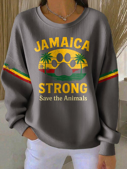 Mujeres retro Jamaica fuerte guardar los animales reggae rojo, verde y oro imprimir sudadera
