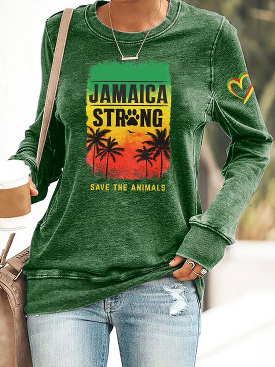 Mujeres retro Jamaica fuerte guardar los animales reggae rojo, verde y oro imprimir sudadera
