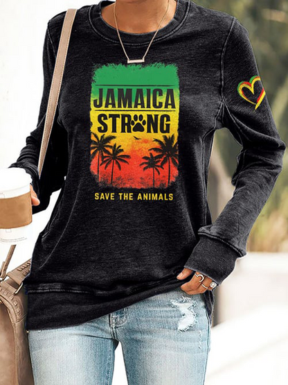 Mujeres retro Jamaica fuerte guardar los animales reggae rojo, verde y oro imprimir sudadera