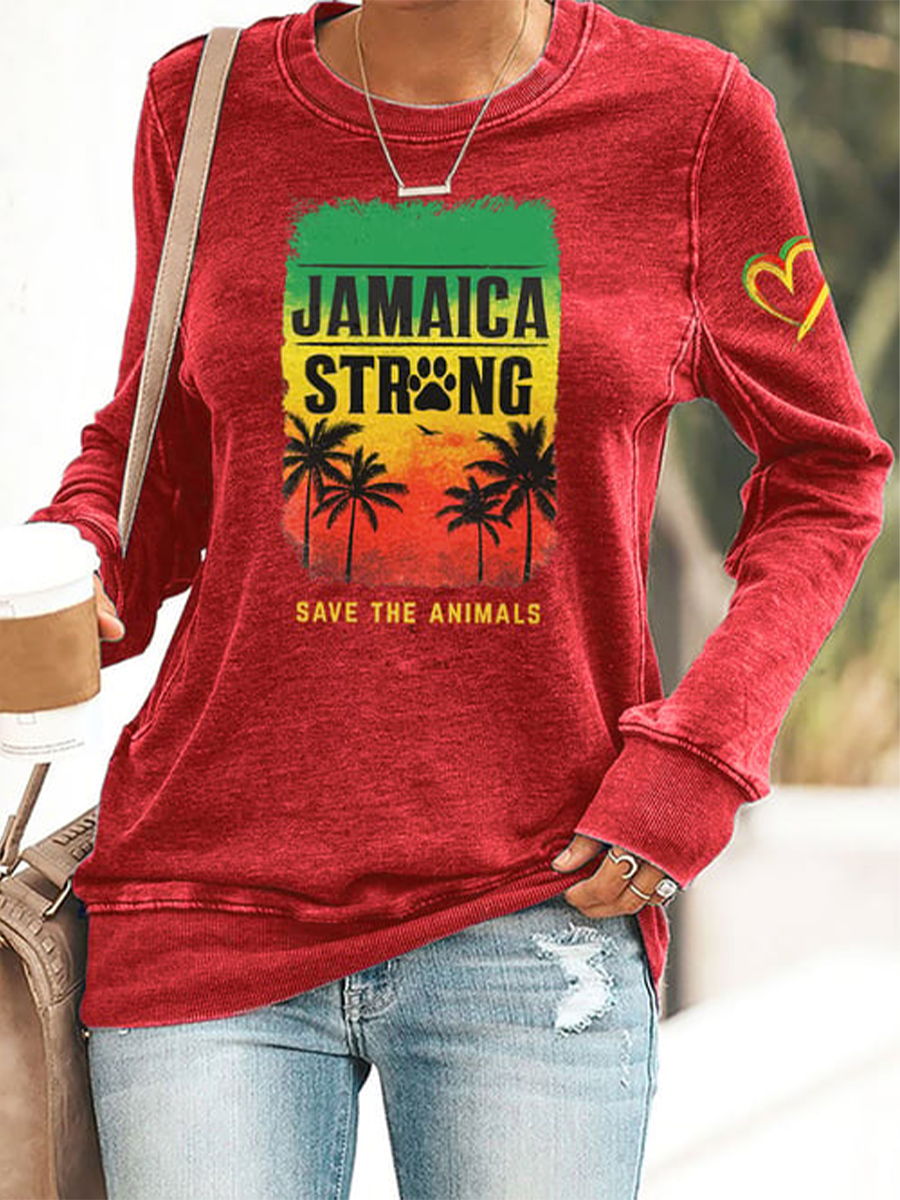 Mujeres retro Jamaica fuerte guardar los animales reggae rojo, verde y oro imprimir sudadera