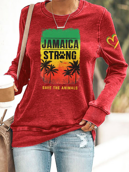 Mujeres retro Jamaica fuerte guardar los animales reggae rojo, verde y oro imprimir sudadera