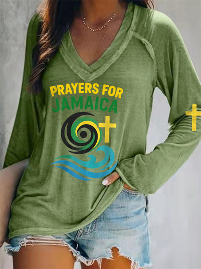Camiseta de manga larga para mujer Hurricane Melissa Jamaica Stronger Than The Storm Pray For Jamaica
