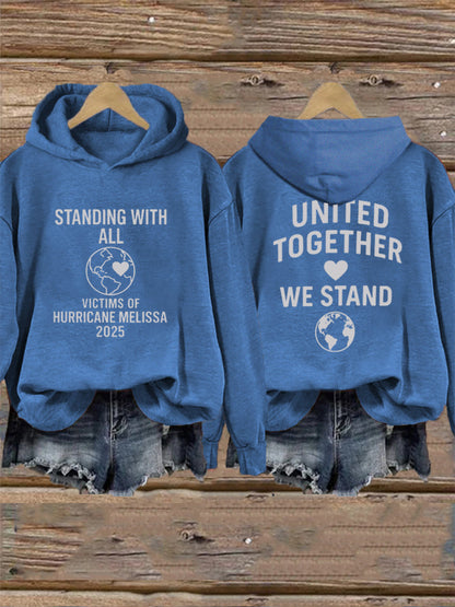 Mujeres de pie con todas las víctimas del huracán Melissa United Together We Stand Hoodie
