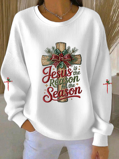 Esus de las mujeres es la razón de la temporada Cruz acanalado sudadera con cuello redondo