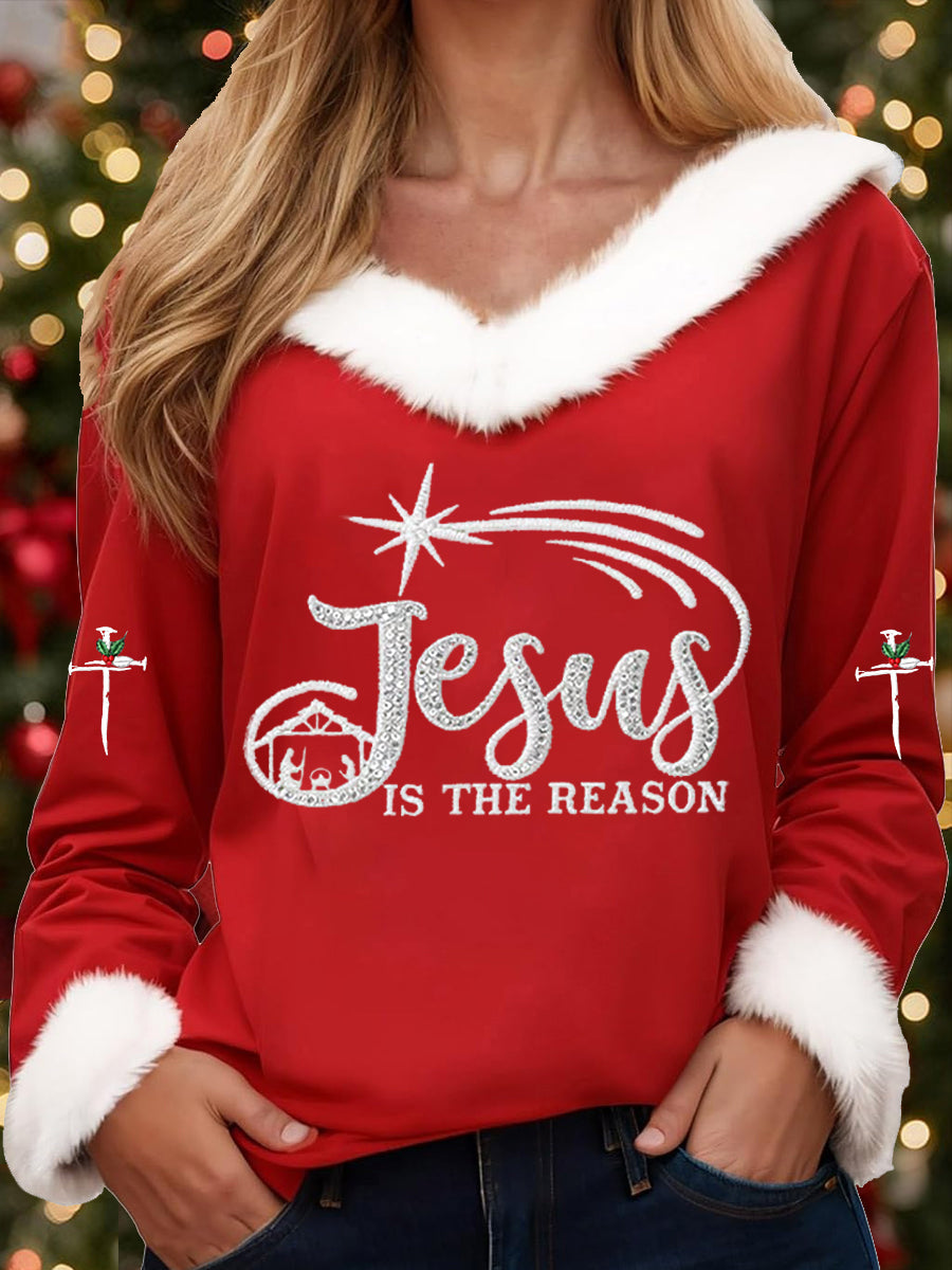 Jesus Is The Reason para mujer Cross Printed Casual Top de manga larga