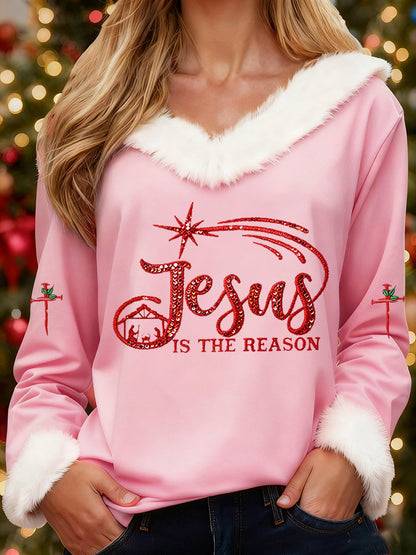 Jesus Is The Reason para mujer Cross Printed Casual Top de manga larga