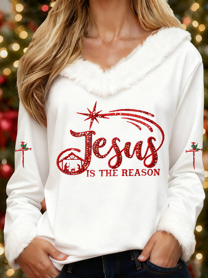 Jesus Is The Reason para mujer Cross Printed Casual Top de manga larga