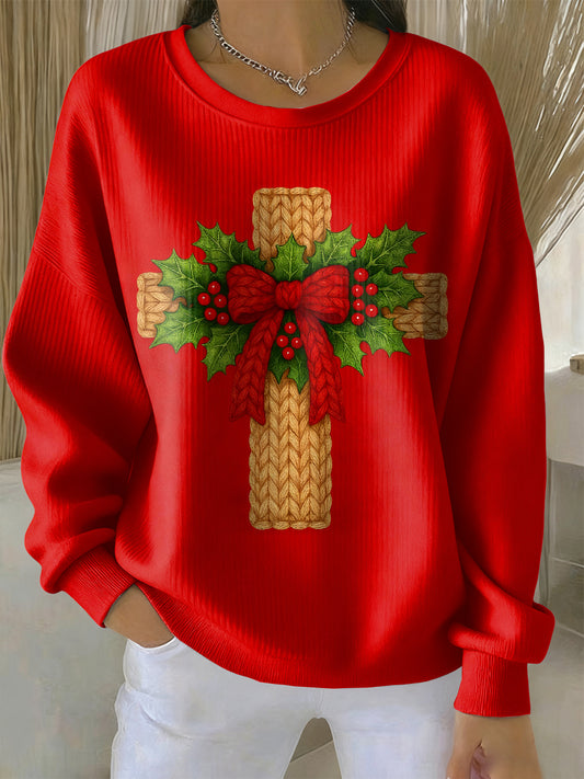 Sudadera con capucha de manga larga impresa de la fe de la Navidad de las mujeres