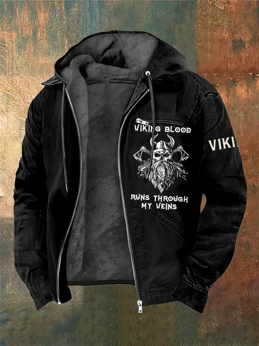 Hombres Viking Warrior Skull Impreso Chaqueta de manga larga con capucha