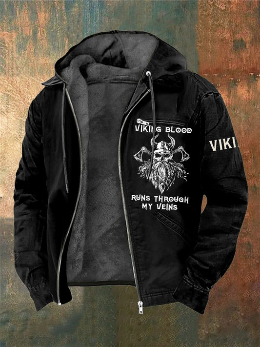 Hombres Viking Warrior Skull Impreso Chaqueta de manga larga con capucha