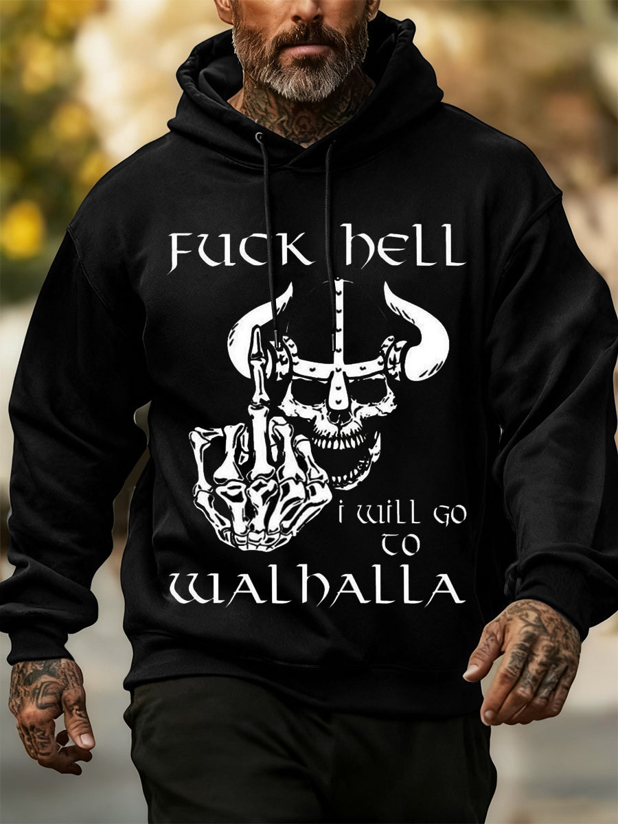 Hombres de Viking cráneo de impresión de manga larga con capucha Sudadera