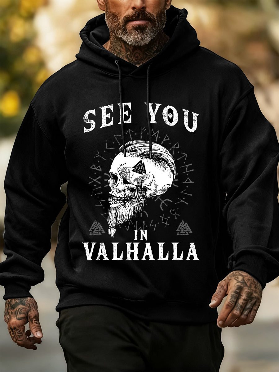 Hombres de Viking cráneo de impresión de manga larga con capucha Sudadera