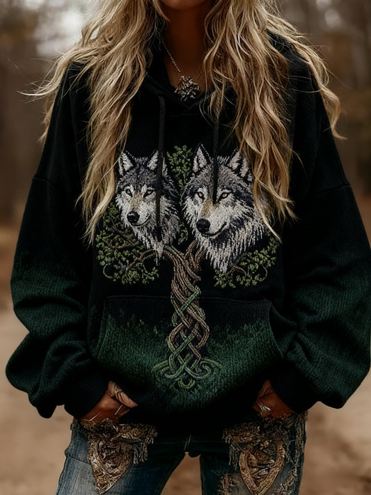 Mujer Viking Wolf Celtic Knot Tree Of Life Gradient Print Suéter con capucha de manga larga