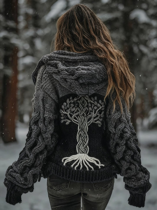 Viking Tree Of Life Pattern Gradient Cardigan Chaqueta de punto para mujer