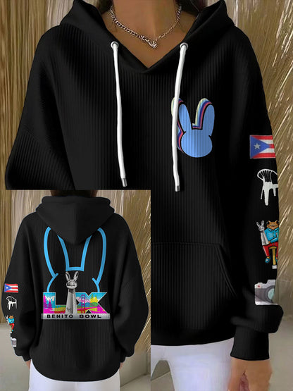 Mujer Bunny Football Music Lover Impreso Hoodie