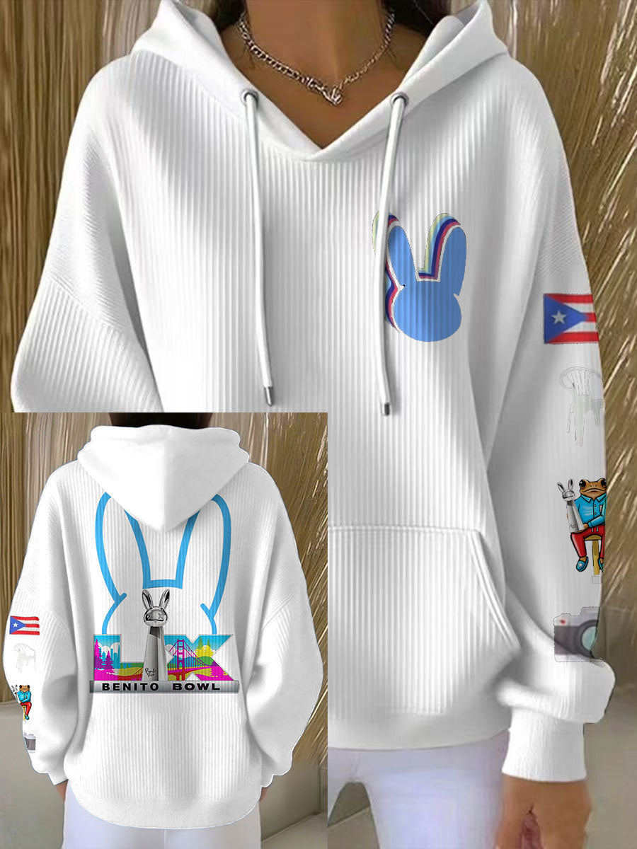 Mujer Bunny Football Music Lover Impreso Hoodie