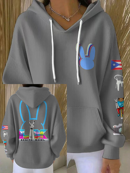 Mujer Bunny Football Music Lover Impreso Hoodie