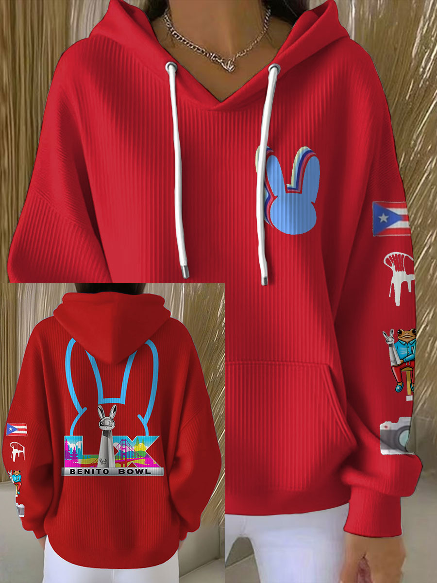 Mujer Bunny Football Music Lover Impreso Hoodie