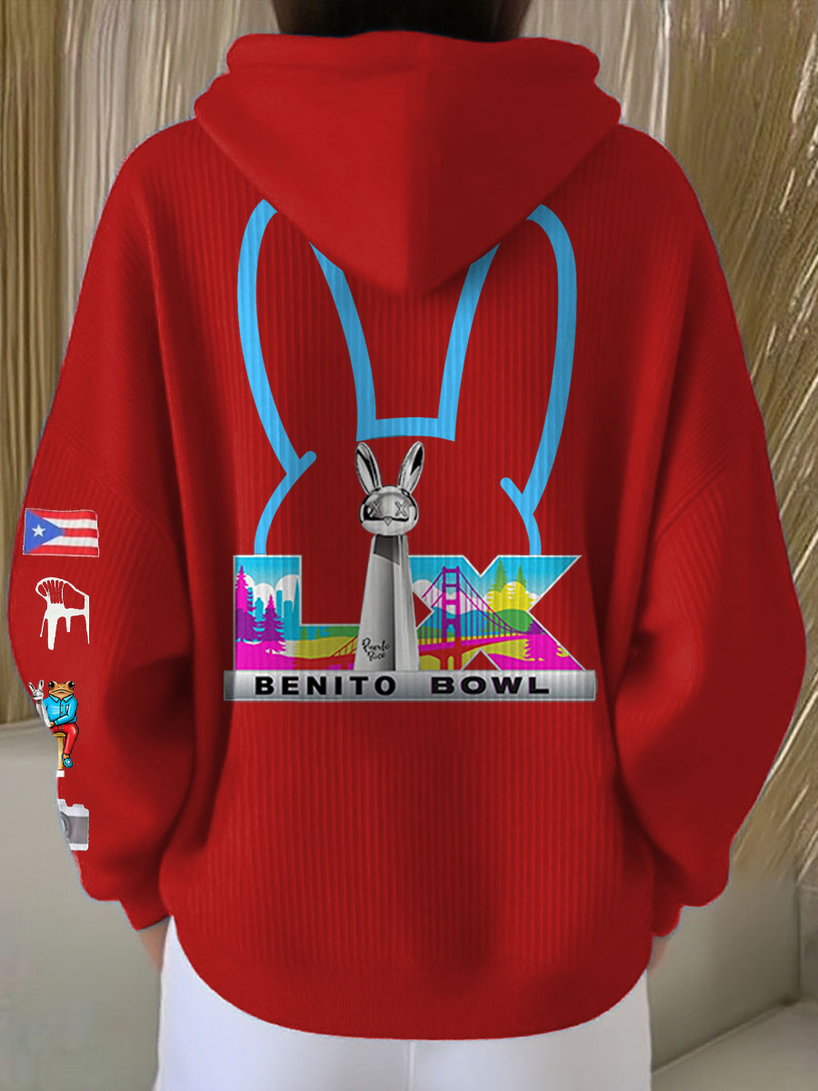 Mujer Bunny Football Music Lover Impreso Hoodie