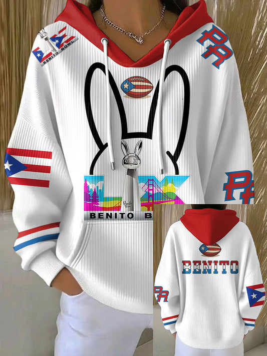 Mujer Bunny Football Music Lover Impreso Hoodie