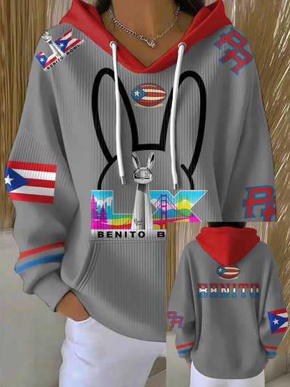 Mujer Bunny Football Music Lover Impreso Hoodie