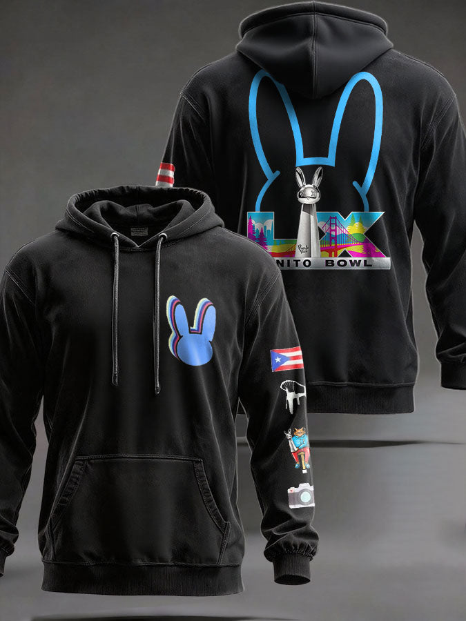 Unisex Bunny Football Music Lover Sudadera con capucha