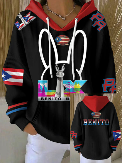 Mujer Bunny Football Music Lover Impreso Hoodie