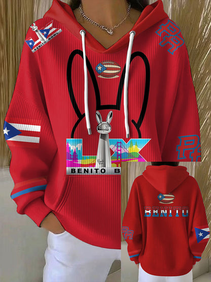 Mujer Bunny Football Music Lover Impreso Hoodie