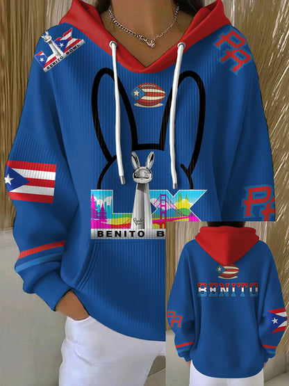 Mujer Bunny Football Music Lover Impreso Hoodie