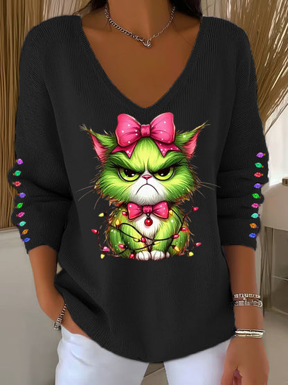 Top de manga larga casual con estampado Cta Grinch de Navidad para mujer