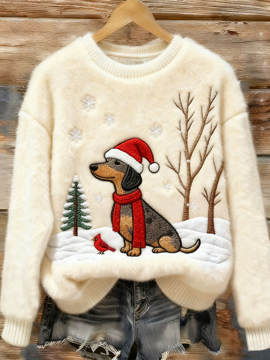 Suéter de franela acogedor para mujer Dachshund Dog Art de Navidad
