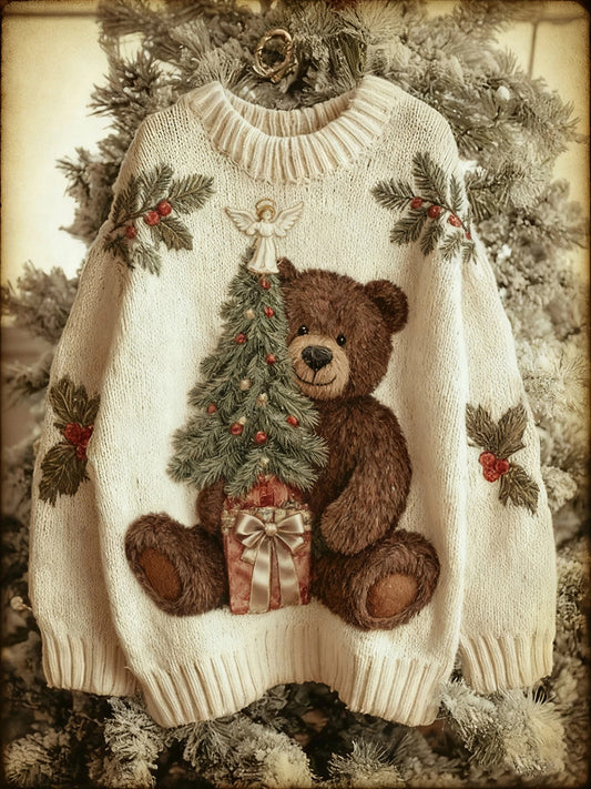 Suéter de punto de árbol de Navidad vintage para mujer