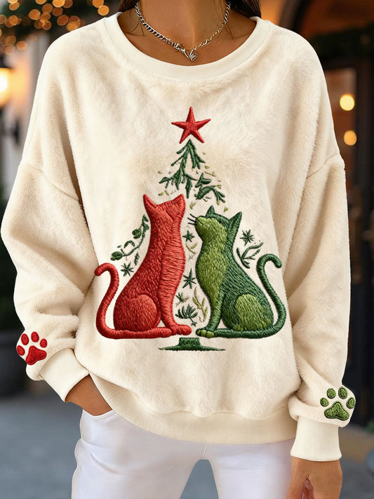 Sudaderas de lana de gatos de árbol de Navidad para mujer