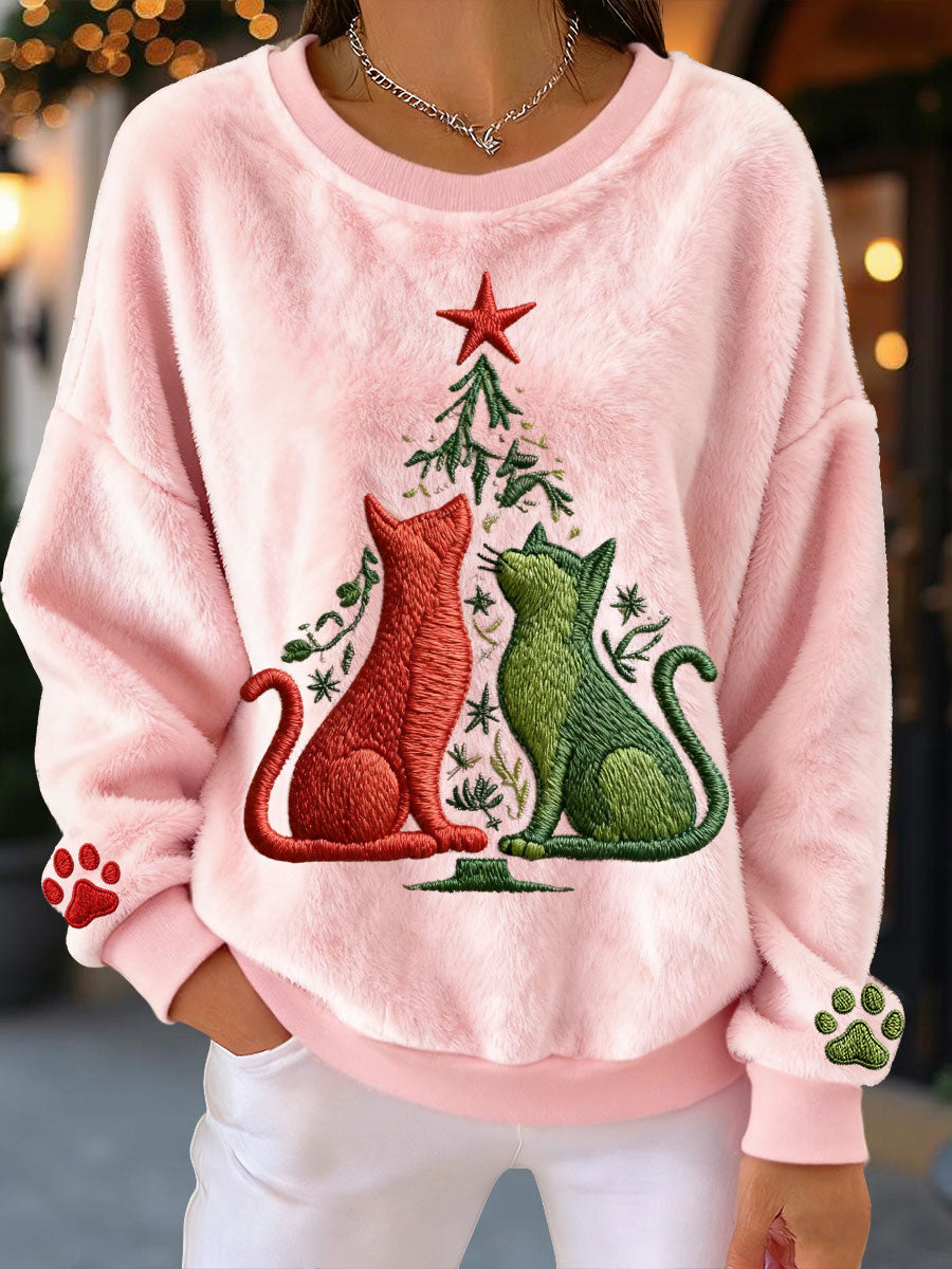 Sudaderas de lana de gatos de árbol de Navidad para mujer