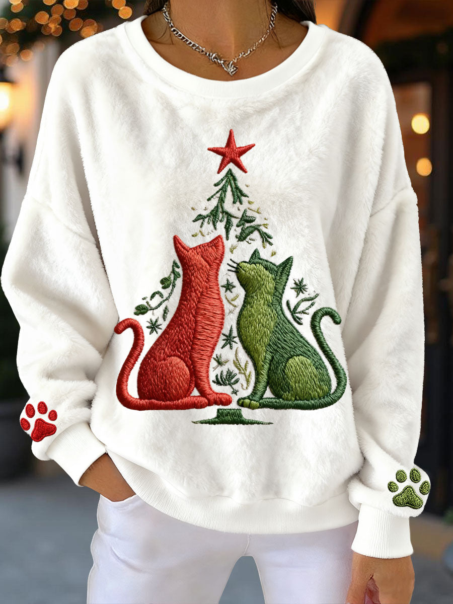 Sudaderas de lana de gatos de árbol de Navidad para mujer