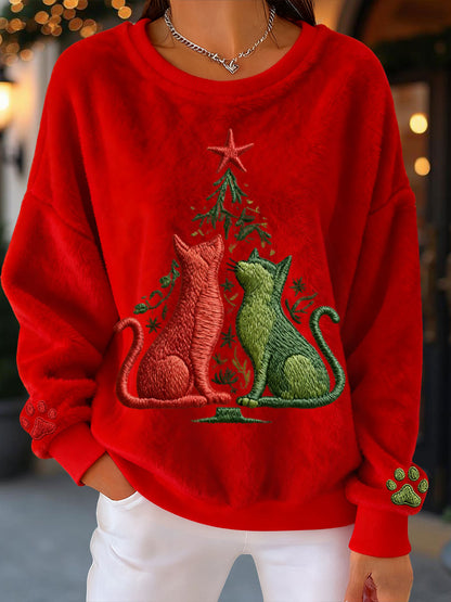 Sudaderas de lana de gatos de árbol de Navidad para mujer