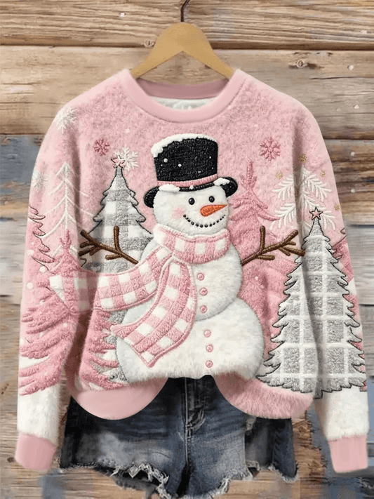 Top Casual Estampado de Muñeco de Nieve de Navidad para Mujer