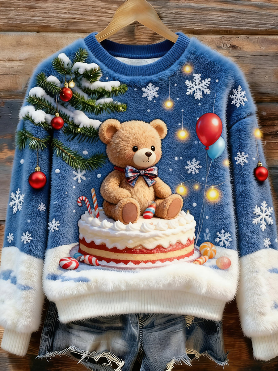 Top casual de franela con estampado de arte navideño de animales retro para mujer