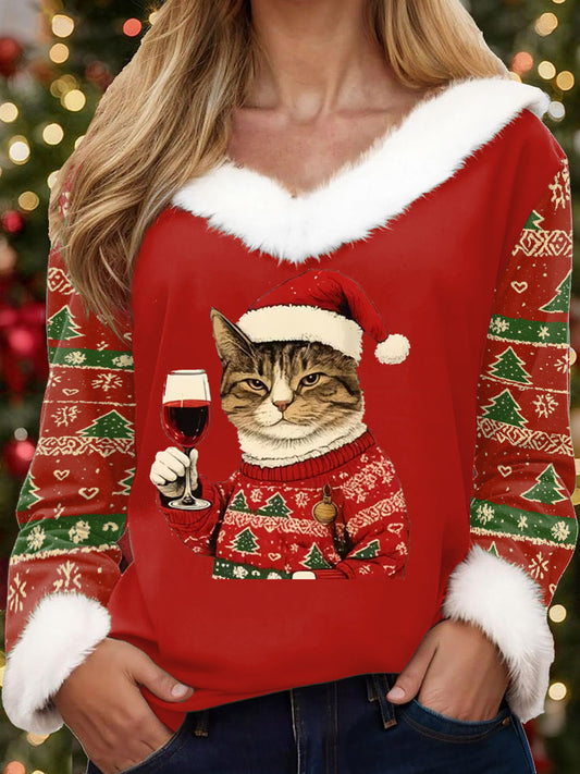 Tops estampados divertidos de Santa de Navidad para mujer