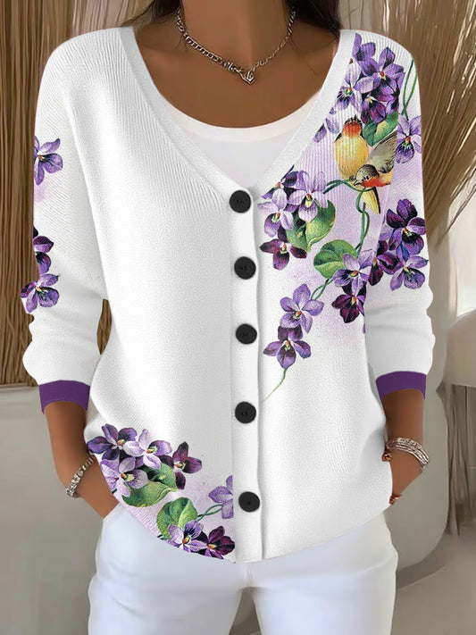Cardigan floral morado de Alzheimer para mujer