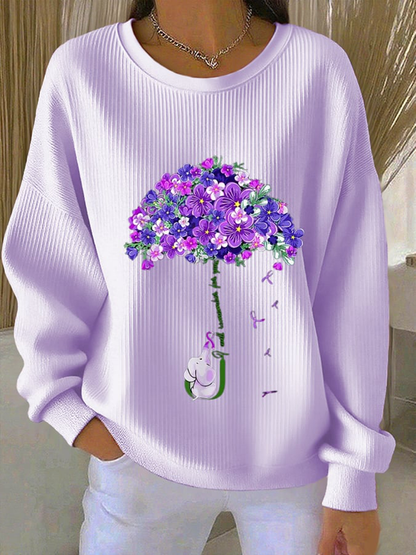Sudadera casual floral púrpura de las mujeres