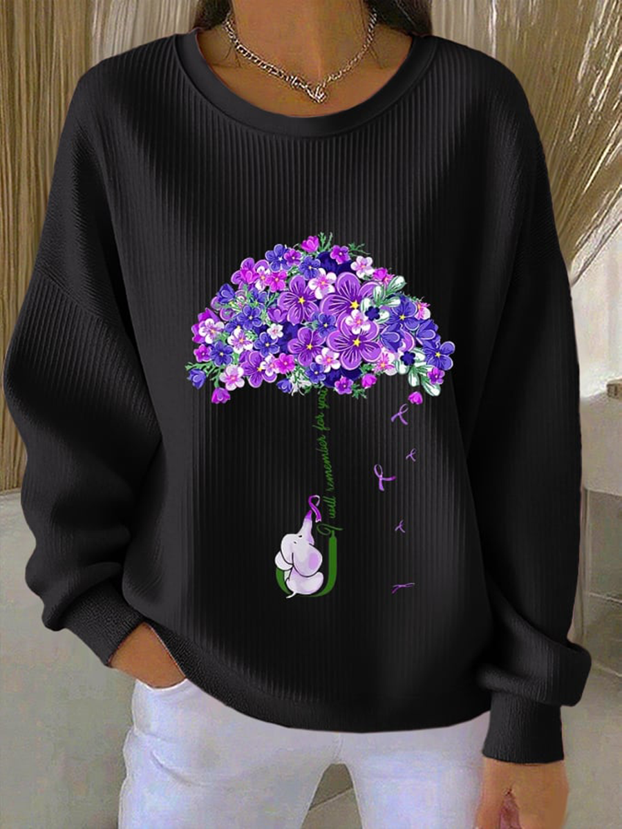 Sudadera casual floral púrpura de las mujeres