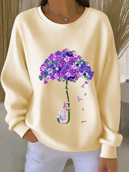 Sudadera casual floral púrpura de las mujeres